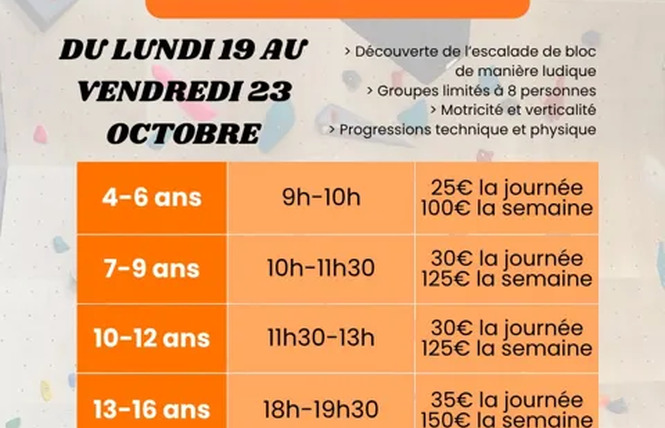 Stages d'escalade - vacances de la Toussaint - UpZone 360 2 - Rodez